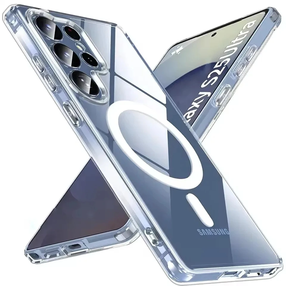 Color: Clear, Material: Aluminum - For Samsung Galaxy Note 10 PLUS 20 Ultra A05 A05S A06 A15 A16 A26 A35 A36 A54 For Magsafe Magnetic Wireless Charging Phone Case