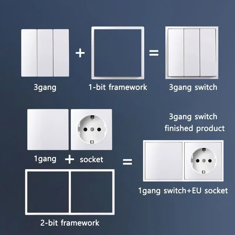 Color: Silver - YINKA Plastic Panel Korean Standard Switch Frame Wall Switch Wall Socket TV Satellite 220V 1234GANG DIY Plastic Frame Part White