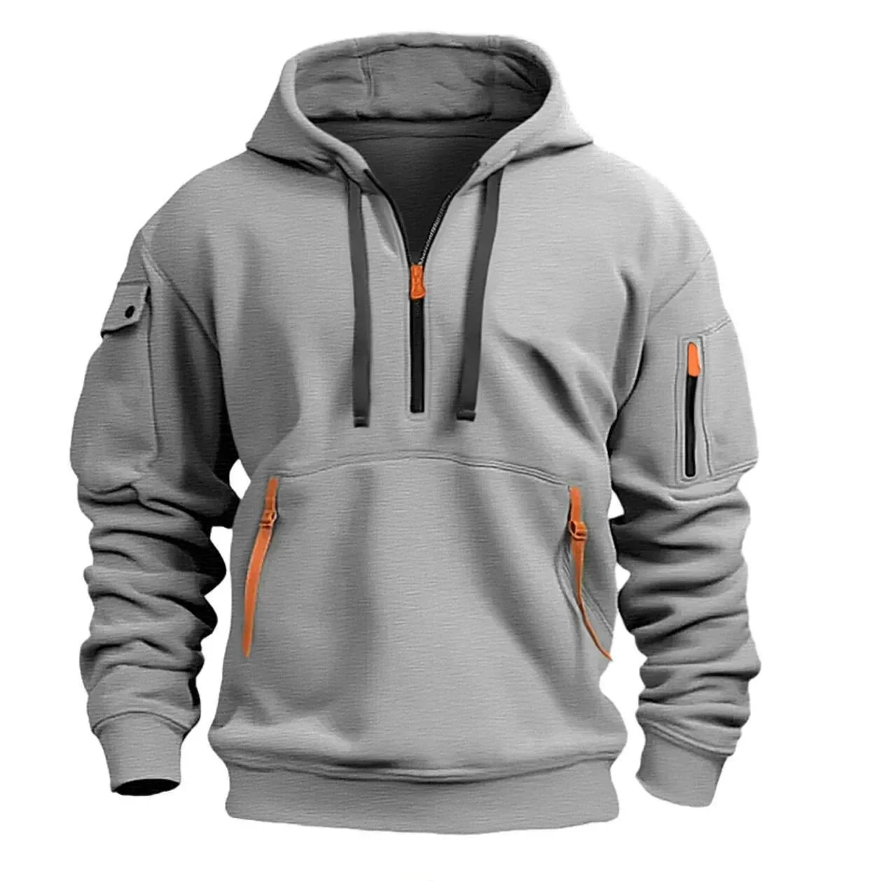 Color: black, Size: S, Sale by Pack: Pack of 1, Ships From: CHINA - New hoodie men zipper multi pocket hoodie Spring  Winter Fleece Warm Sweatshirt Fashion Streetwear Sports Hoody Solid Pullover