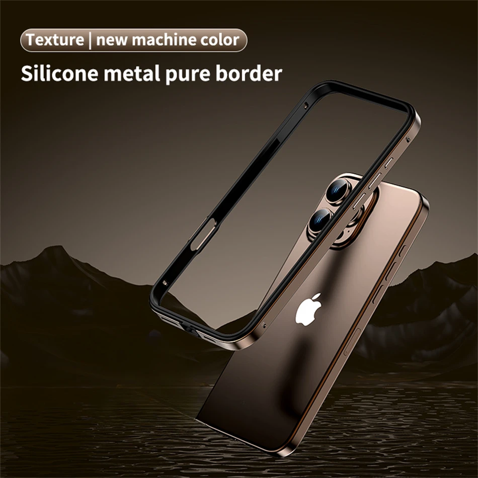 Color: Beige, Material: ABS - Titanium Metal Frame Bumper Shockproof Case for IPhone 16 15 Pro Max Plus 5G for Apple Solid Colour Protection Phone Cover