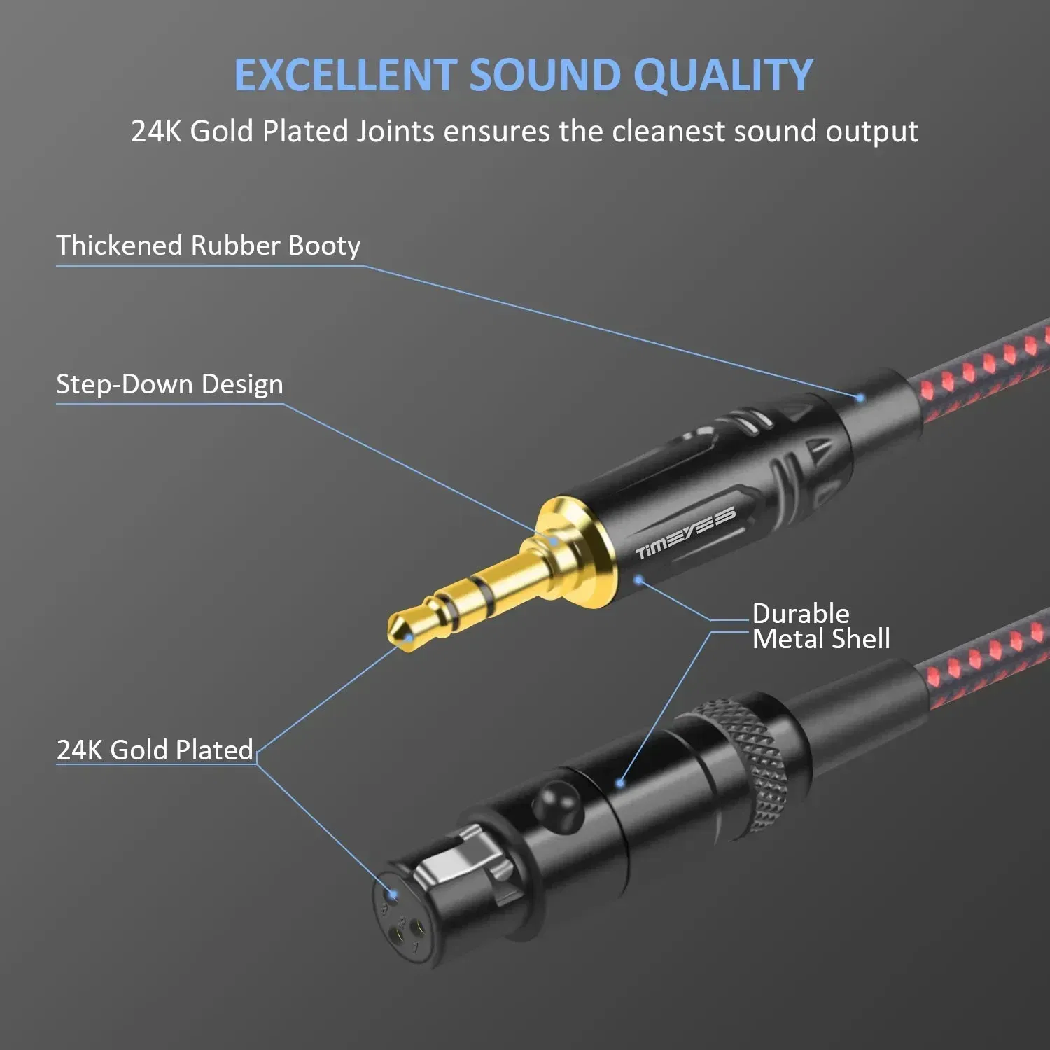 Color: Black, Length: 50m - TIMEYES 3.5mm To Mini XLR Female Stereo Audio Cable 1/8 Inch TRS To 3-pin Mini XLR Female Headphones Audio Cable