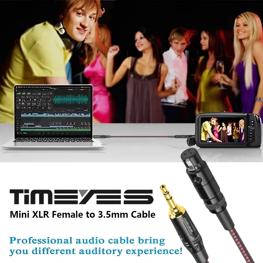 Color: Black, Length: 50m - TIMEYES 3.5mm To Mini XLR Female Stereo Audio Cable 1/8 Inch TRS To 3-pin Mini XLR Female Headphones Audio Cable