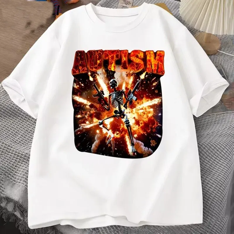 Color: Silver, Size: M - Autistic Funny Skeleton T Shirt Women Men Autism Edgy Skeleton Meme T-shirt Casual Short Sleeve Tshirt Round Neck Clothes