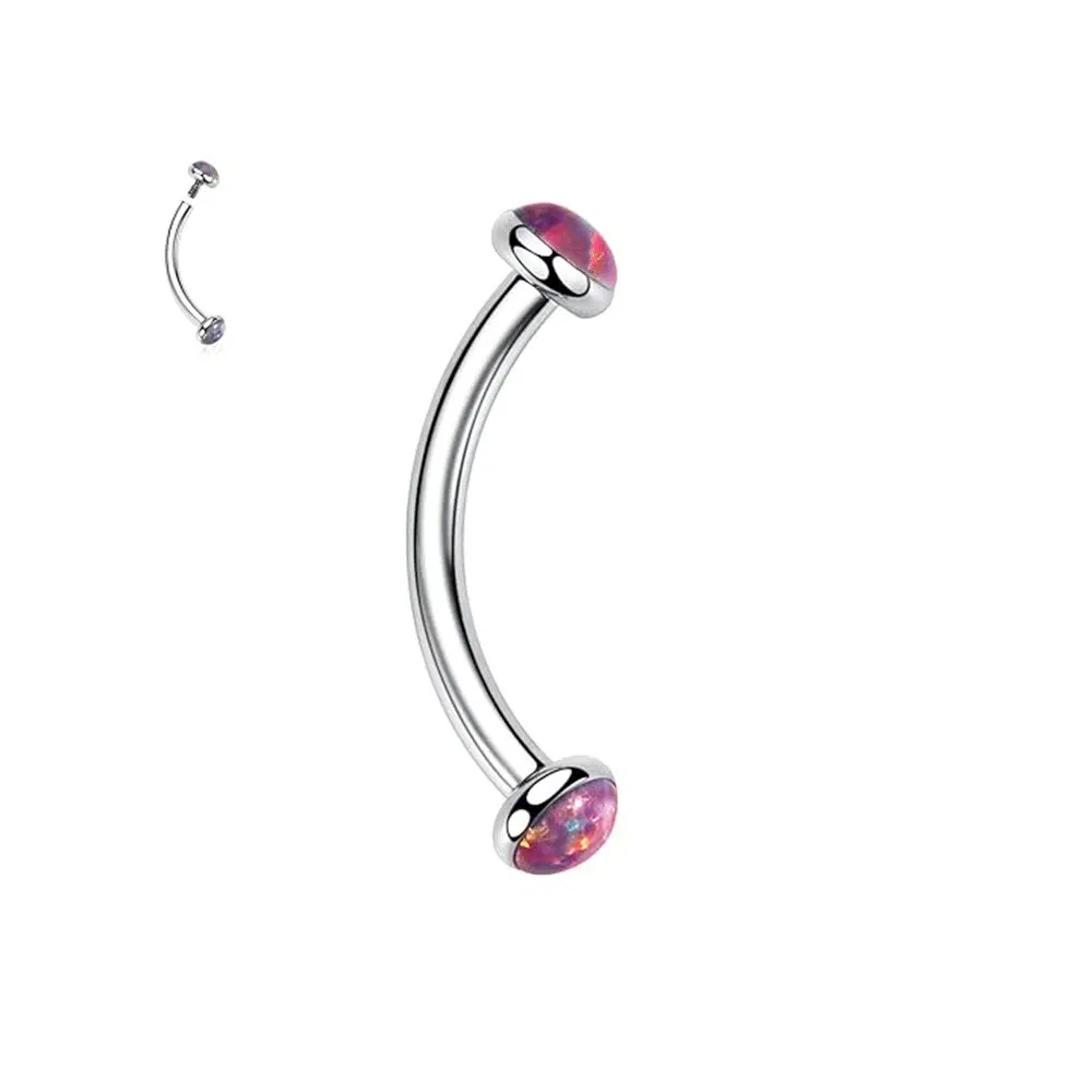 Metal color: RED, Main Stone Color: WHITE - 3/4/5mm Opal Steel Eyebrow Ring Internally Threaded 6mm -14mm Bar Curved Barbell Monroe Lip Stud Ear Tragus Piercing