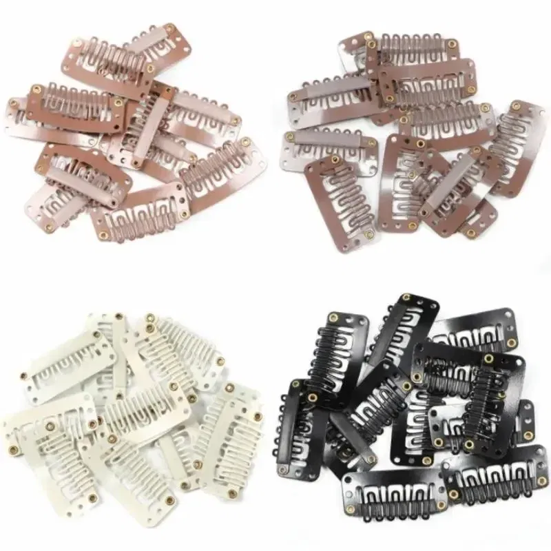 Color: Black - 10pcs/lot 9-teeth Hair Extension Clips Wig Clips Combs Snap Clips with Rubber for Hair Extension Toupee DIY Styling Tool 28/32mm