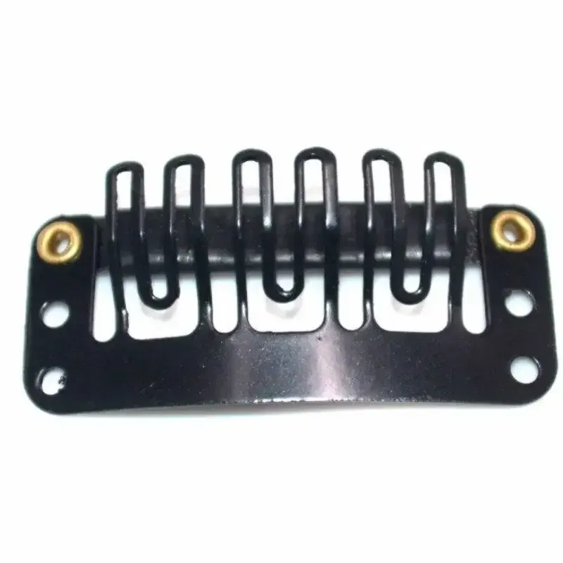 Color: Black - 10pcs/lot 9-teeth Hair Extension Clips Wig Clips Combs Snap Clips with Rubber for Hair Extension Toupee DIY Styling Tool 28/32mm