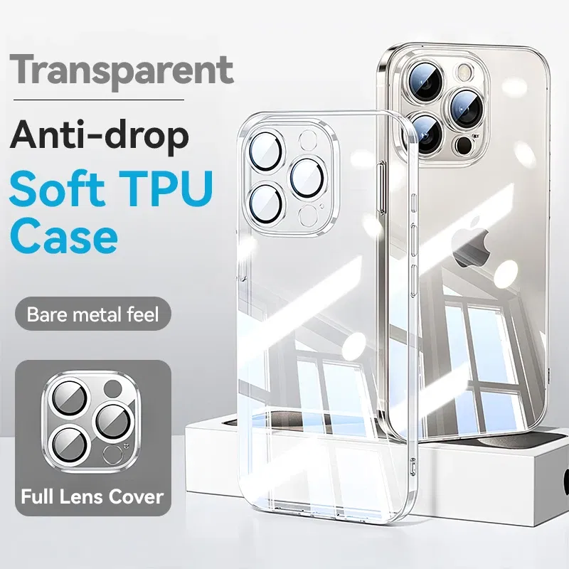 Color: Beige, Material: Microfiber - Joyroom Case For iPhone 16 15 14 13 Pro Max Transparent Cover For iPhone 16 Pro Max Soft TPU Anti-drop Case With Len Protection