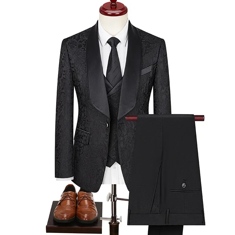 Plus-size Men's Jacquard Suit Wedding Dress Groom Suit Host Performance Costume Wedding Suits for Men