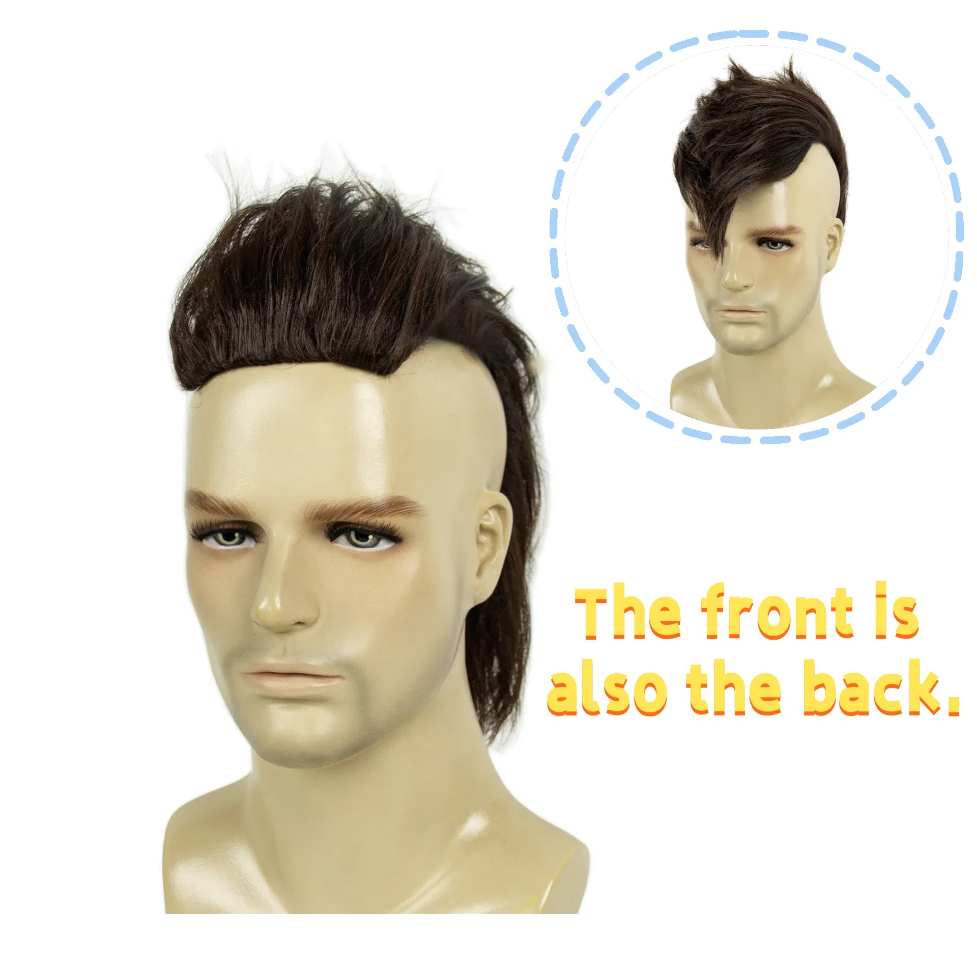 Color: Brown, Stretched Length: 6inches - REEWES Men's Mohawk Wig Halloween funny Cosplay Red & Black Short Toupee Piece for Men Synthetic Clip In Hair Accessories Party