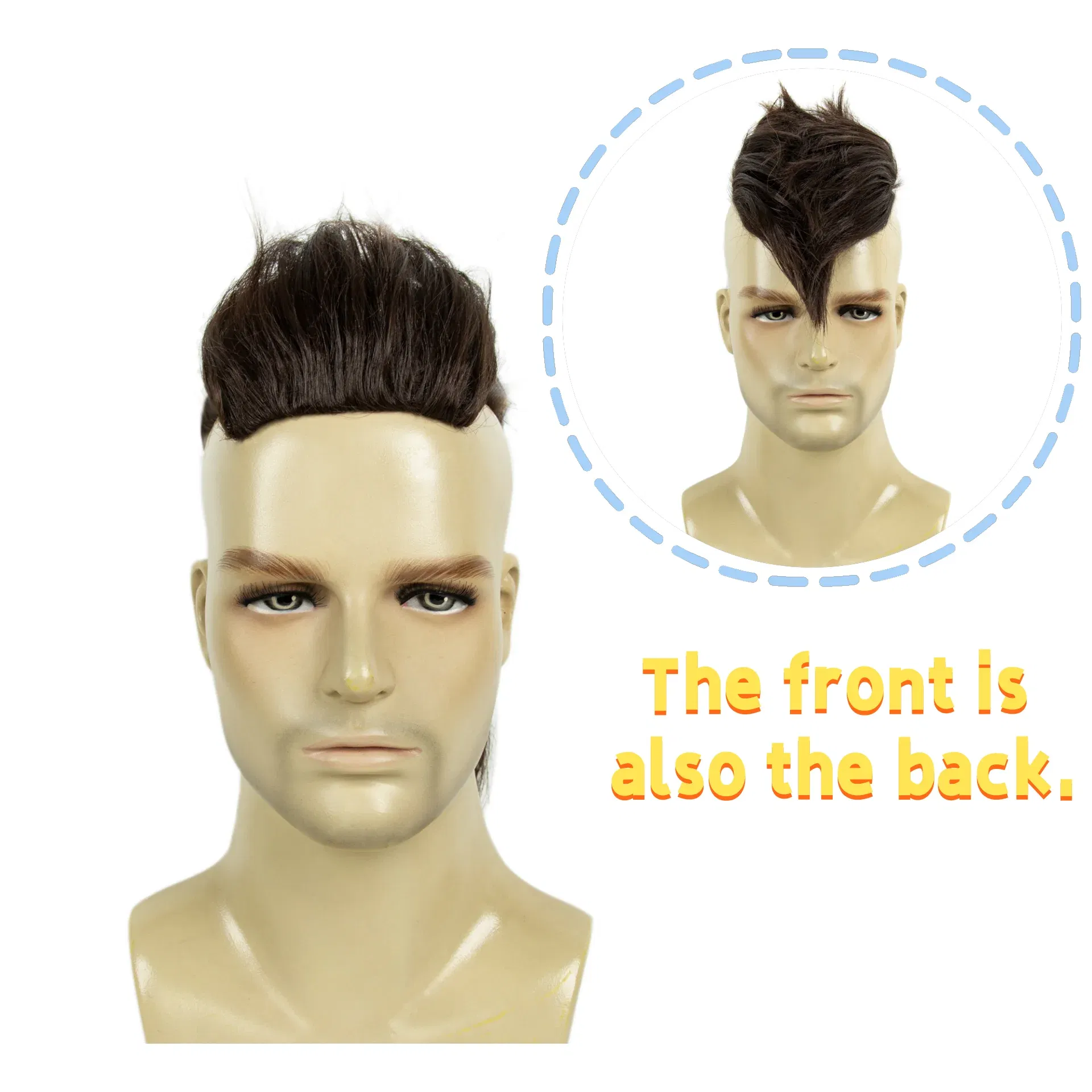 Color: Brown, Stretched Length: 6inches - REEWES Men's Mohawk Wig Halloween funny Cosplay Red & Black Short Toupee Piece for Men Synthetic Clip In Hair Accessories Party