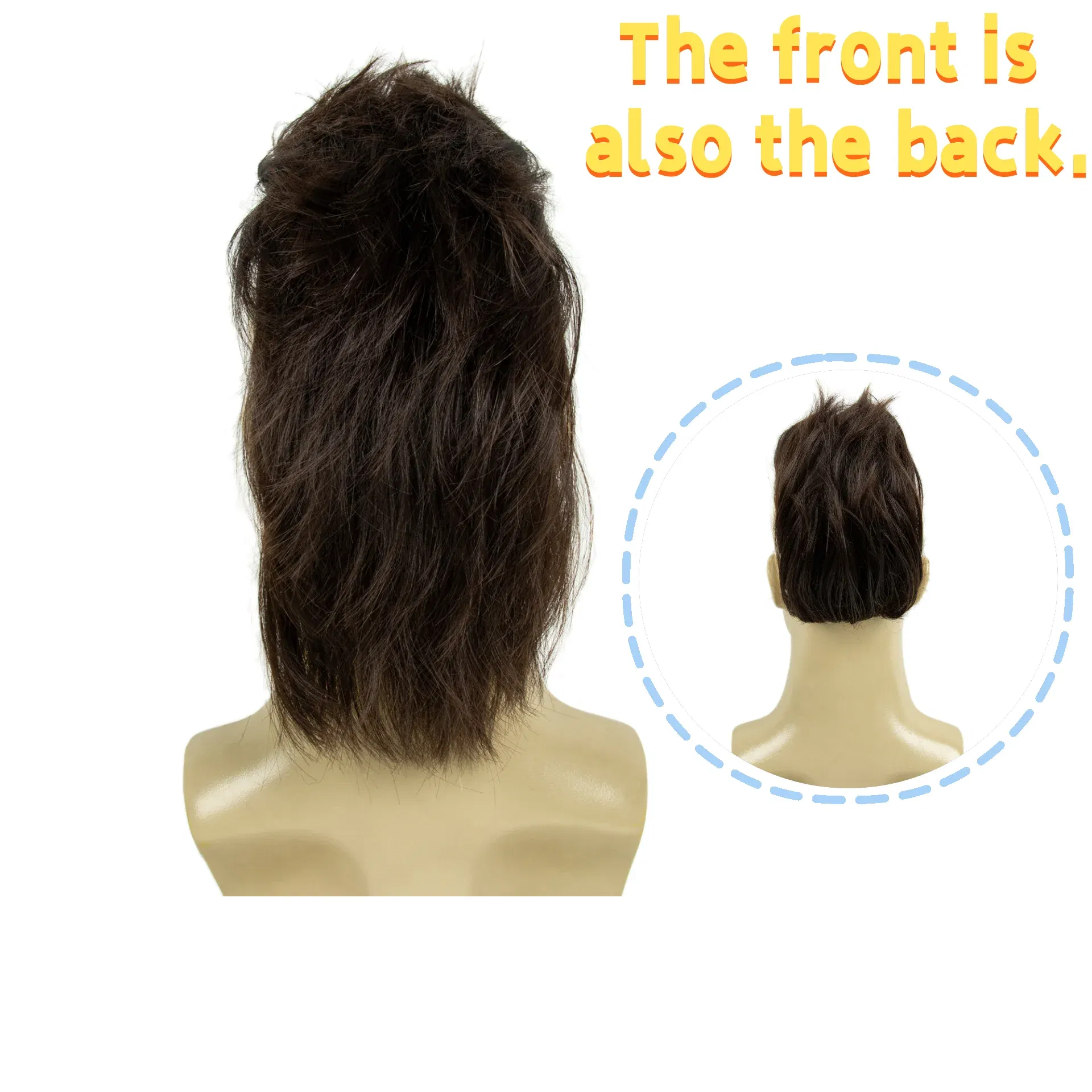 Color: Brown, Stretched Length: 6inches - REEWES Men's Mohawk Wig Halloween funny Cosplay Red & Black Short Toupee Piece for Men Synthetic Clip In Hair Accessories Party