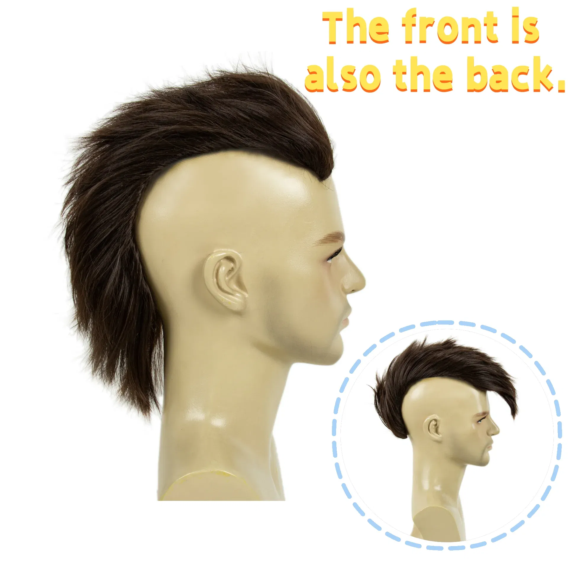 Color: Brown, Stretched Length: 6inches - REEWES Men's Mohawk Wig Halloween funny Cosplay Red & Black Short Toupee Piece for Men Synthetic Clip In Hair Accessories Party