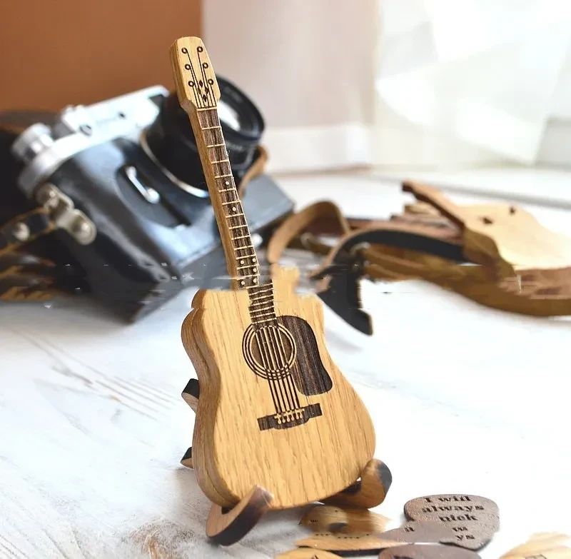 Valentine's Day-Wooden Acoustic Guitar Pick Box with Stand, Personalized Guitar Box for Pick