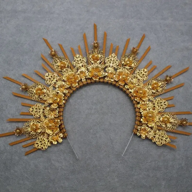 Color: Red - MATERIAL  PACKAGE Sunburst Goddess Gold Spike Mary Halo Crown Headpiece NYLON ZIP TIE Wedding Bride Hair Band Tiar