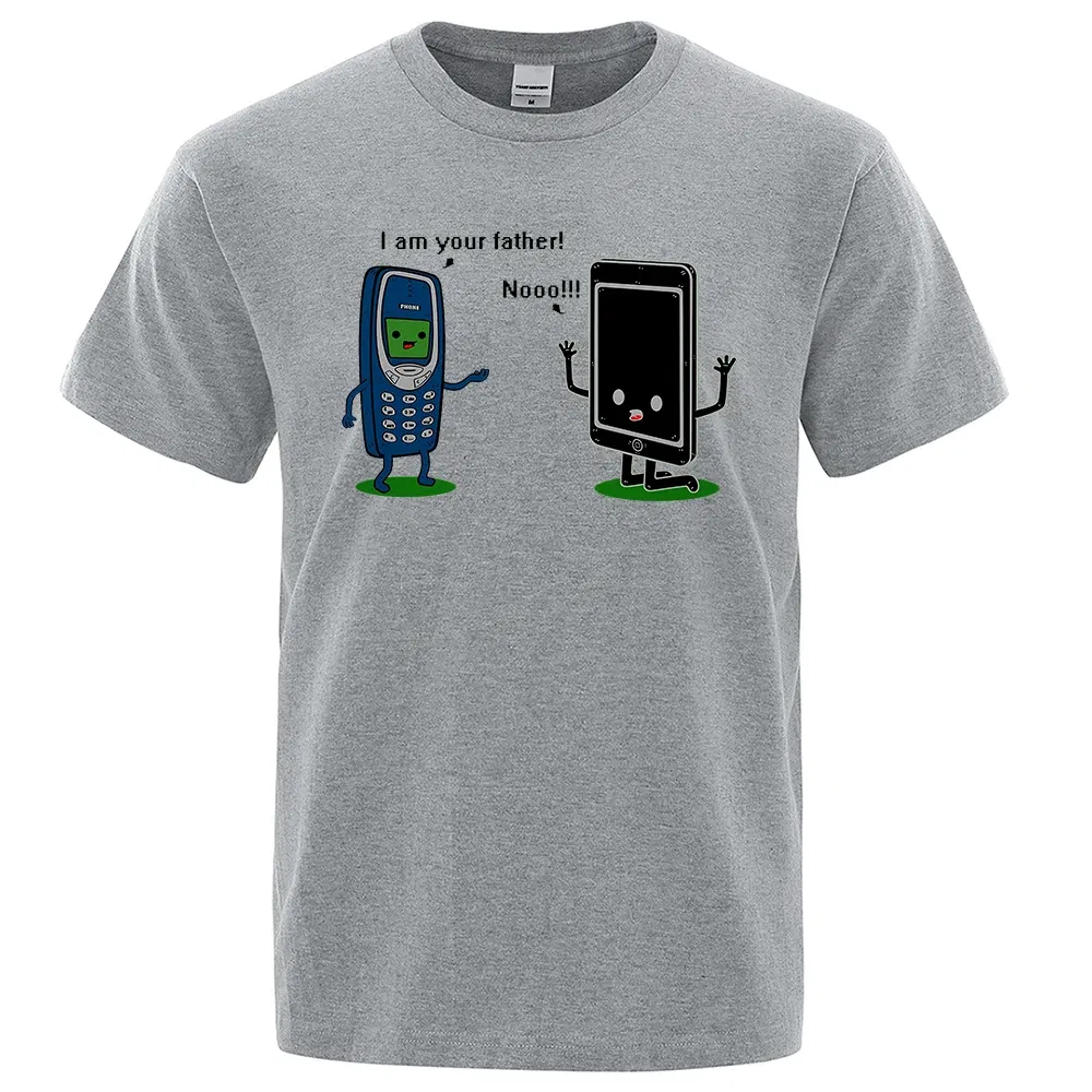 Color: Dark Grey, Size: XL - I'm your father Funny phone T-Shirts Men Women Casual Short Sleeve Crewneck Breathable Tops Cotton Summer Hip Hop Tee Clothing