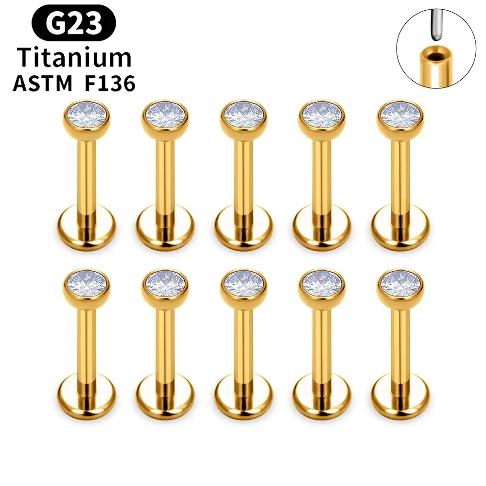 Metal color: SILVER PLATED, Ships From: CHINA, Main Stone Color: Blue - 10PCS ASTM F136 G23 Titanium Piercing Labret Lip Ring Stud Earring CZ Ear Tragus Cartilage Helix Daith Pierc Jewelry 16/18/20g