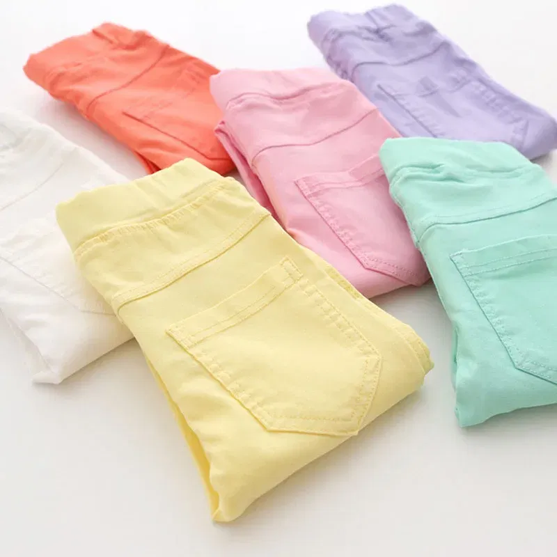 Color: Blue, Kid Size: 8 - Girls Pants Children Kids Pencil Pants Spring Summer Fashion Candy Colors