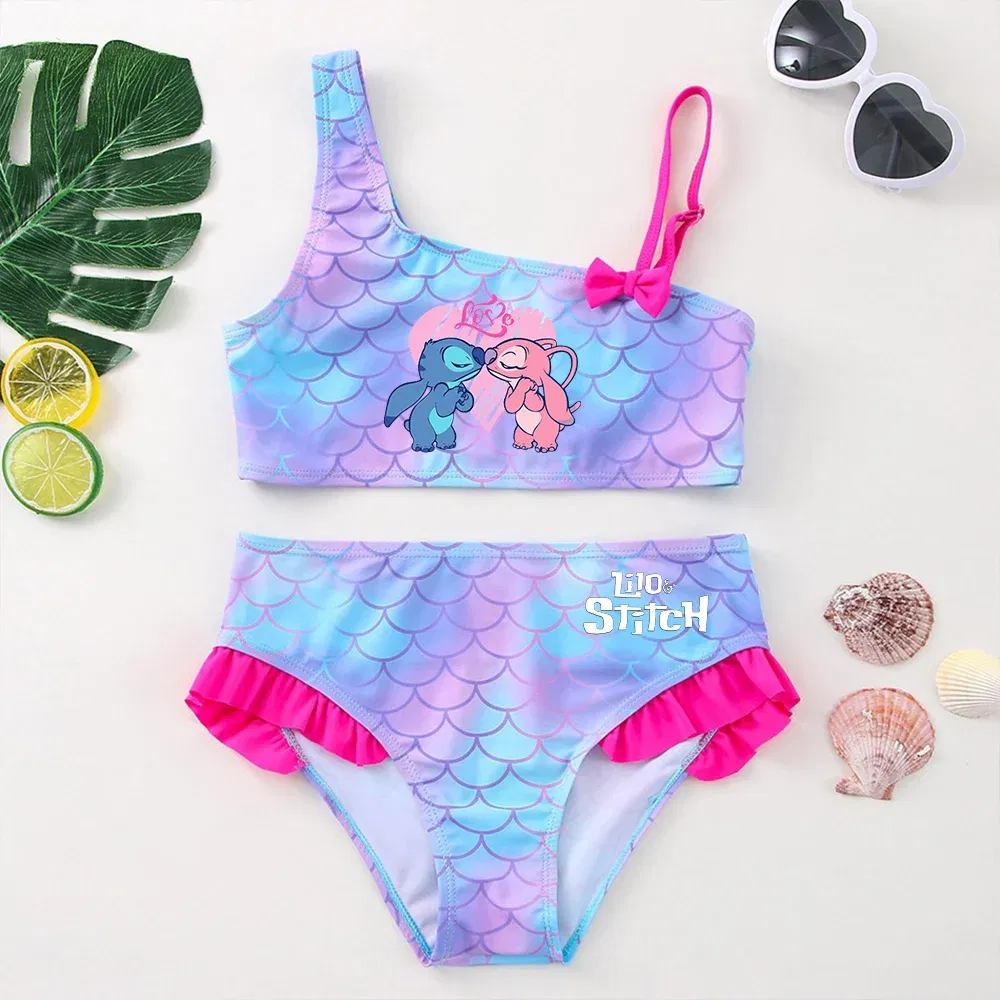 Color: Chocolate, Size: S - Lilo Stitch Girls Tankini Swimsuits Summer Beach wear Children Kids Wear Bathing Suits Two-pieces Bikini Dresses Fashion