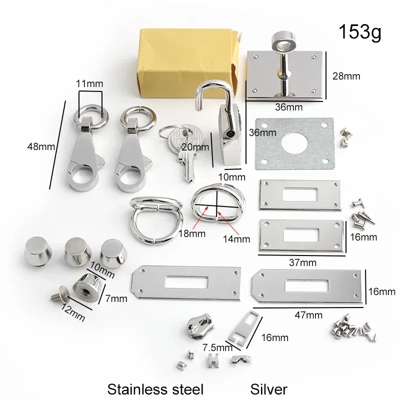 Color: Yellow, Size: L - Gold,Silver Stainless Steel Metal Rectangle Hanger Clasp Locks For DIY Craft Handbags Purse Bags Buckles Hardware Accessories