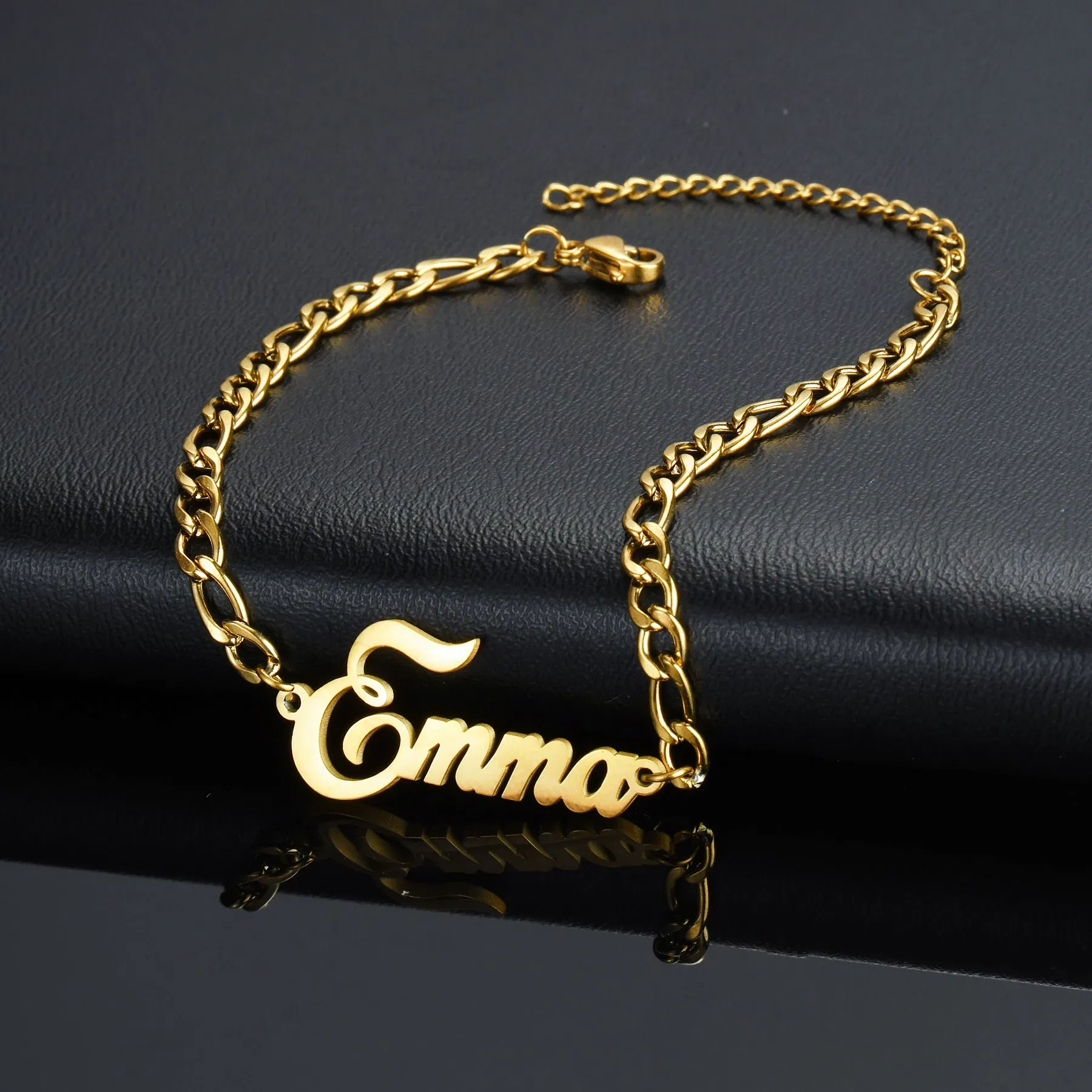 Metal Color: pink, Length: 17.5cm, Main Stone Color: Gold - Atoztide Personalized Custom Name Bracelet for Women Men Stainless Steel 10mm Cuban Chain Nameplate Handmade Bangle Jewelry Gift