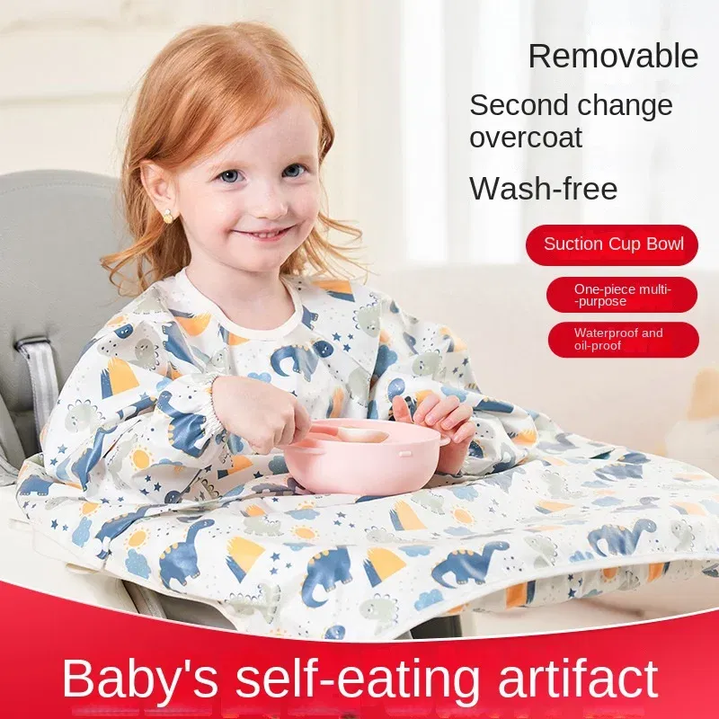 Color: black, Size: One Size - Clean Feeding Bib for Baby Boys Girl 8M-5Y Waterproof Bib Apron Smock with Table Cover Infant Mess-Free Kids Full Coverage Bib