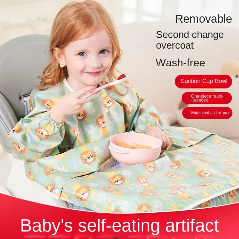 Color: black, Size: One Size - Clean Feeding Bib for Baby Boys Girl 8M-5Y Waterproof Bib Apron Smock with Table Cover Infant Mess-Free Kids Full Coverage Bib