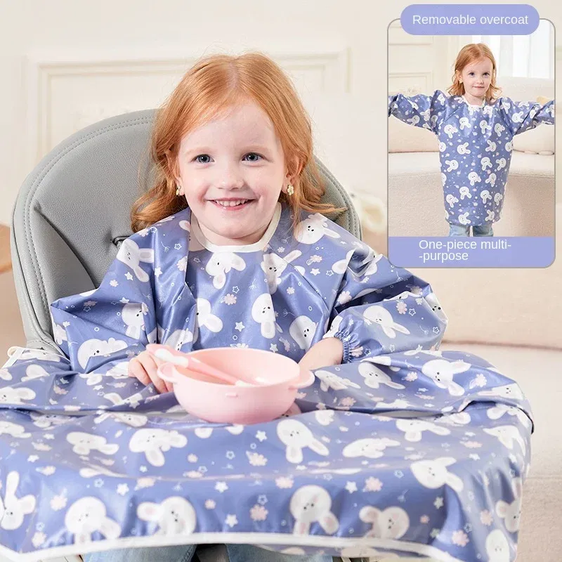 Color: black, Size: One Size - Clean Feeding Bib for Baby Boys Girl 8M-5Y Waterproof Bib Apron Smock with Table Cover Infant Mess-Free Kids Full Coverage Bib