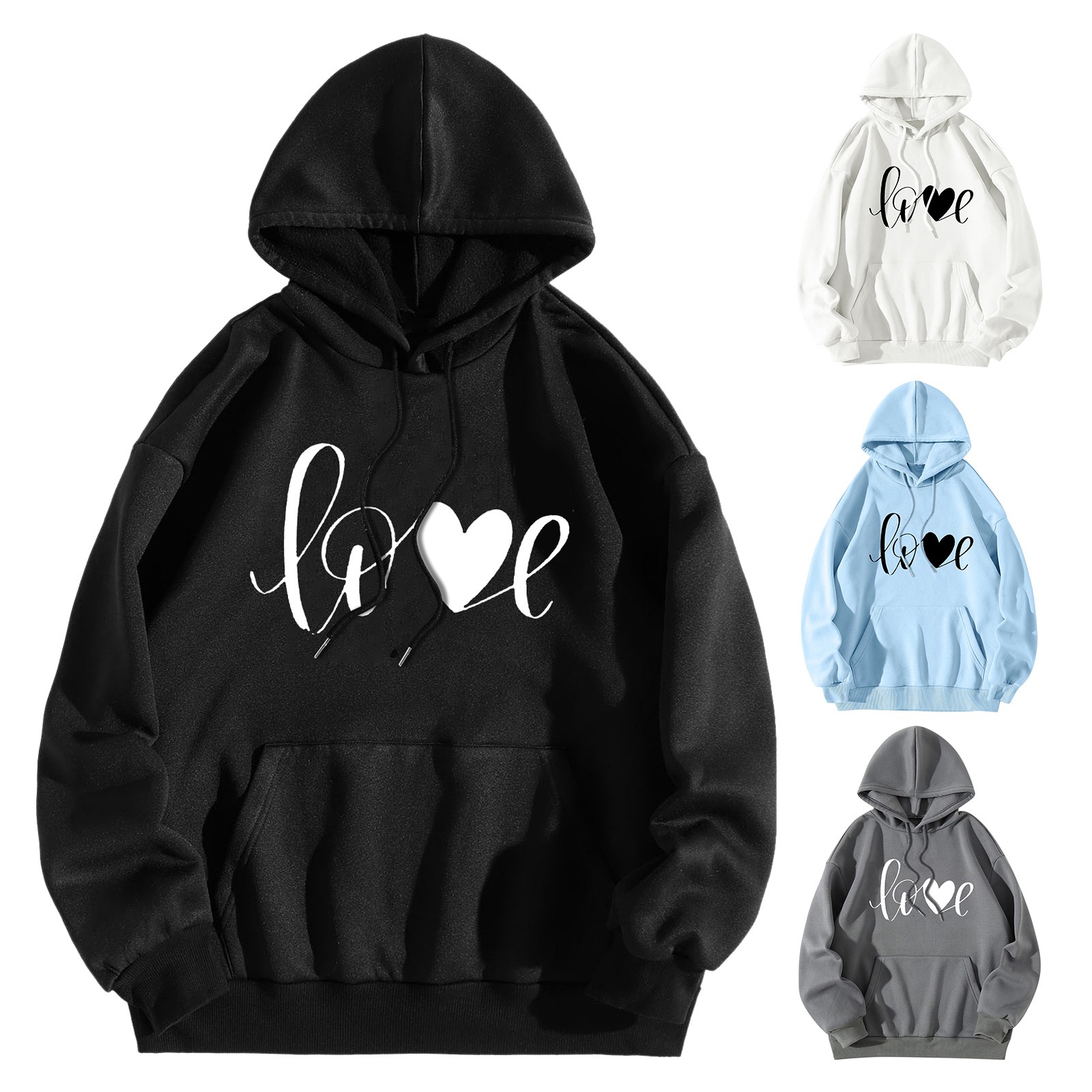 Color: WHITE, Size: M, Ships From: United States - Men Women Print Long Sleeve Round Neck Hooded Tops Sweatshirt Hoodies Lightweight