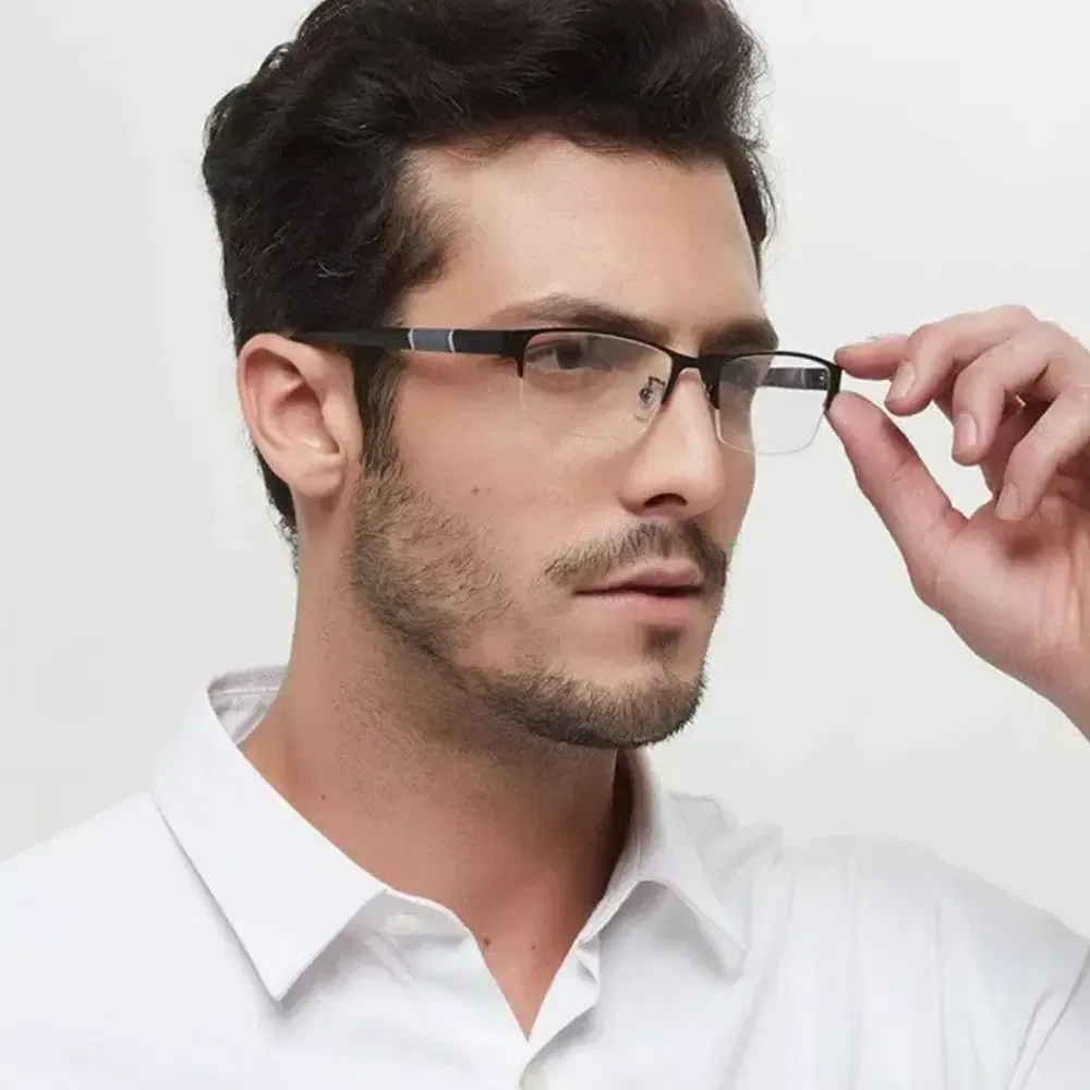 Frame Color: WHITE, Eye Prescription: +300 - Metal Anti-blue Light Reading Glasses Farsighted Eyeglasses Men Business Eyewear Diopter 0 +1.0 +1.5 +2.0 +2.5 +3.0 +3.5 +4.0