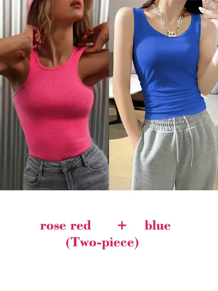 Color: Light  Blue, Size: S - Women's Tees Sleeveless 100% Cotton Tops Summer O Neck Tanks & Camis Vest Slim Solid Sexy Crop Tops for Women Fashion