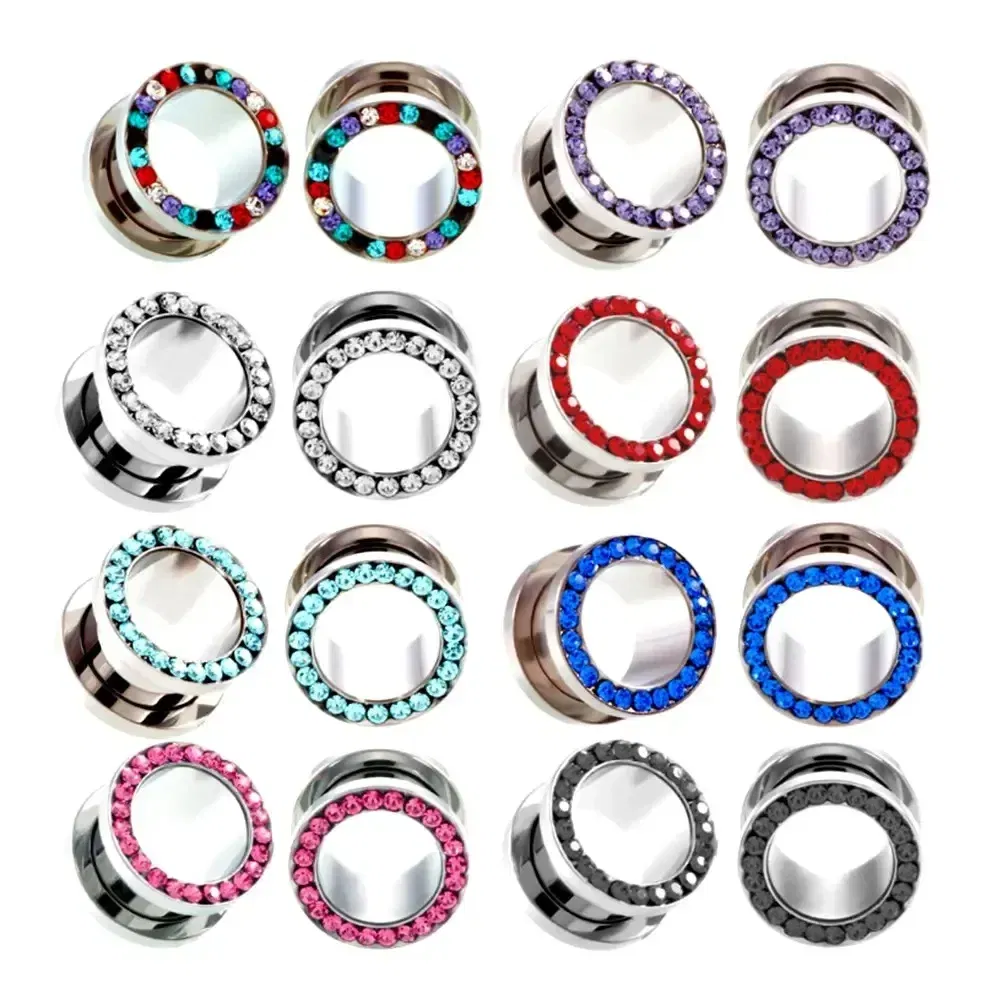 Metal color: Antique Bronze Plated, Main Stone Color: WHITE - 2pc Steel Multicolour Crystal Ear Plug Flesh Tunnel 8g ( 3mm ) - 1" ( 25mm ) Gauge Expander Stretcher Screw Fit