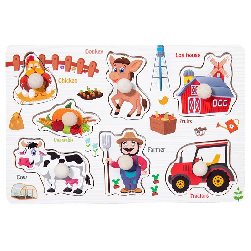 Color: PURPLE - Baby Wooden Puzzles Montessori Toys 1 2 Years Toddler Toys Hand Grab Board Alphabet Number Cognition Learning Educational Toys