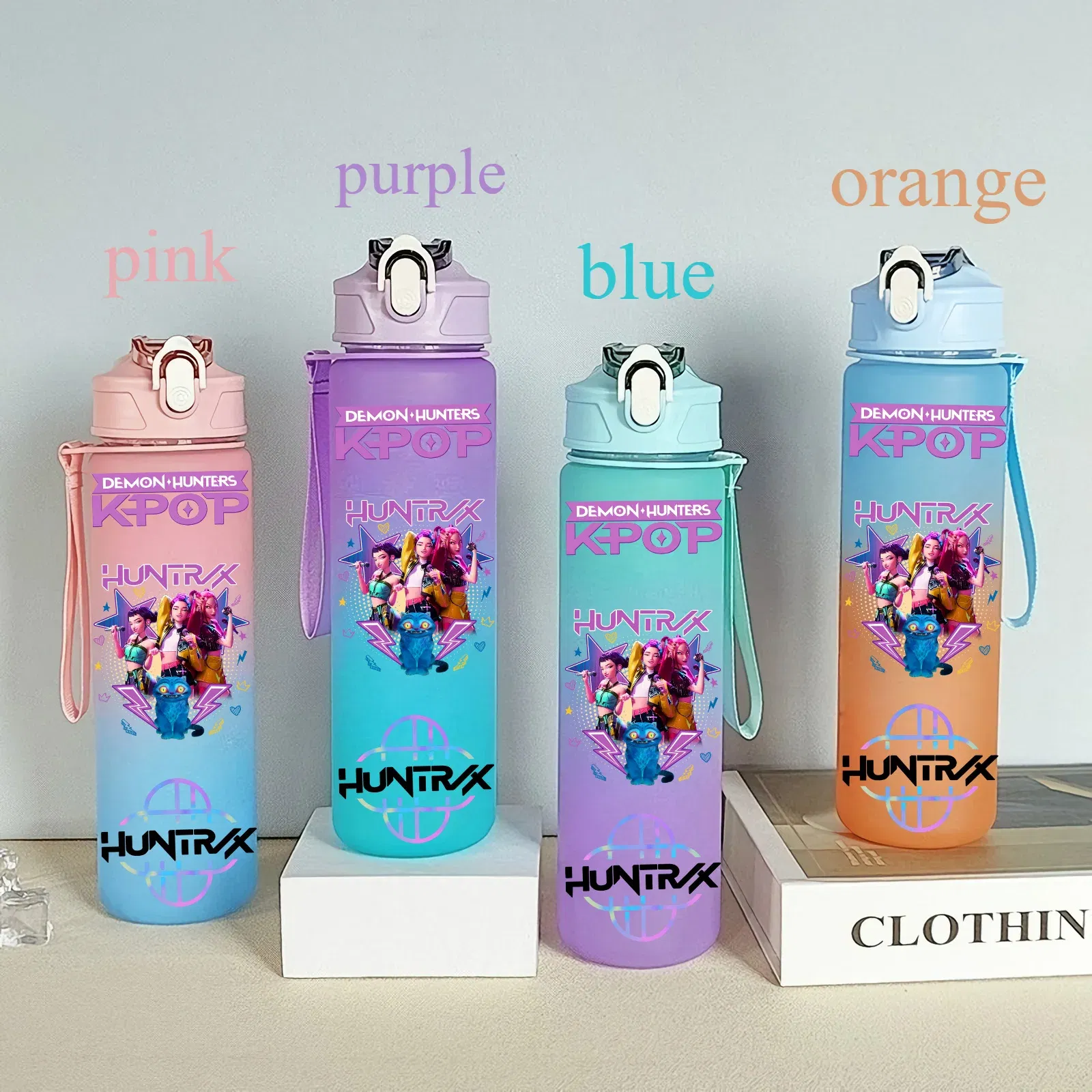 Color: Chocolate, Size: 40cm - 750ML K-pop Demon Hunters HUNTR X Rumi Mira Zoey Jinu Celine Kpop Plastic Water Cup K Pop Drinking Bottle School Huntrix Gourde
