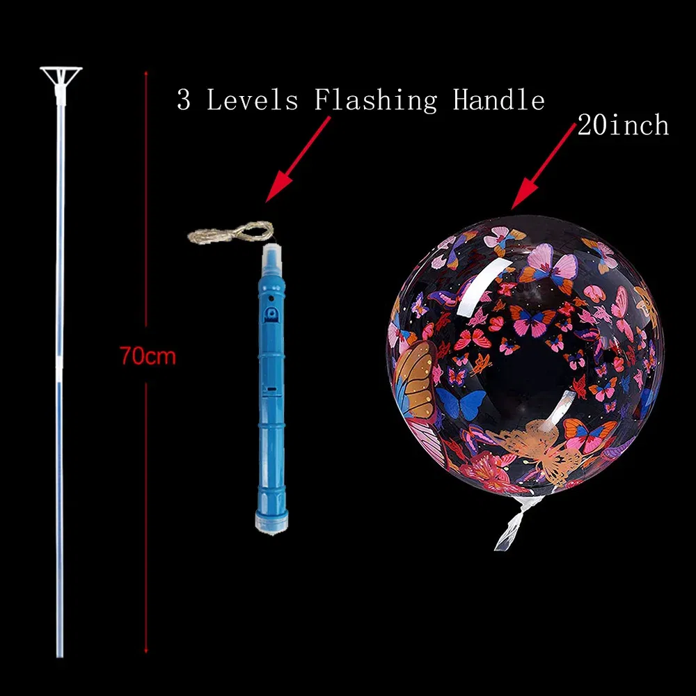 Color: Marble, Ballon Size: 10inch, Shape: N - 1/5/10/20/30pcs LED Light Up BoBo Balloons Colorful 3 Levels Flashing Handle 20 Inches Bubble Balloon 70cm Stick