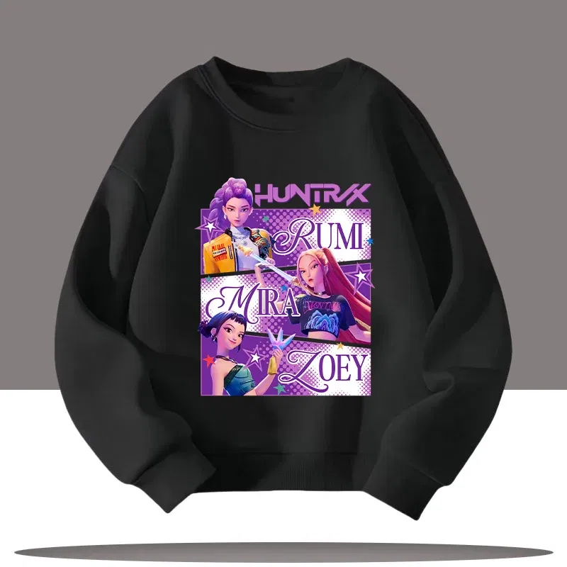 Color: army green, Kid Size: 4 - K-pop Demon Hunters New Children's Round-neck Sports Shirt with Cartoon Print - 3-12 Years Old Cute Girl Casual Top