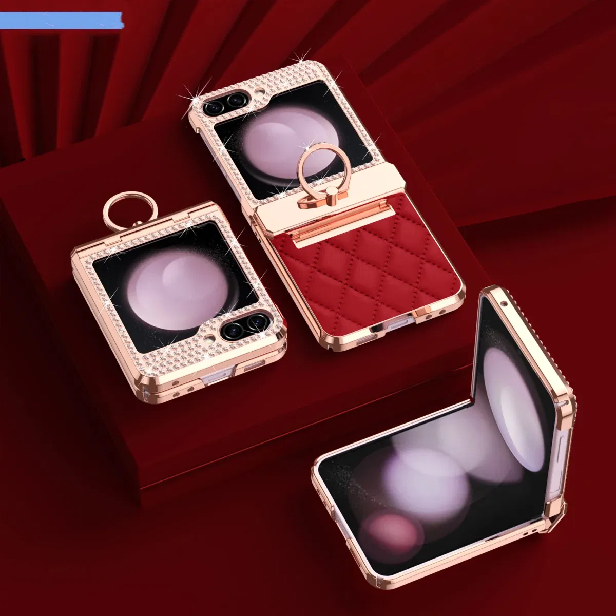 Color: Beige, Material: Aluminum - Diamonds Leather Plating Ring Holder Case For Samsung Galaxy Z Flip 5 4 3 5G Shockproof Hinge Protection Cover For Z Flip5
