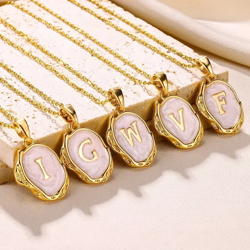 Metal Color: Antique Gold Plated, Length: 40cm - Y2K Stainless Steels Drip Oil 26 Letter Necklaces for Women Men Alphabet A-Z Initials Pendant Necklace Aesthetic Jewelry Gift