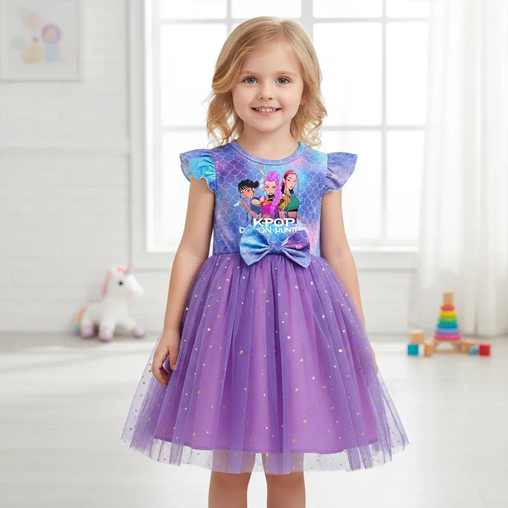 Color: Brown, Size: One Size, Ships From: CHINA, Height: 164 - KPop Demon Hunter Christmas Princess Dress Girl Fashion Casual Autumn Butterfly Dress Wedding Birthday Party Dress Gift Clothes
