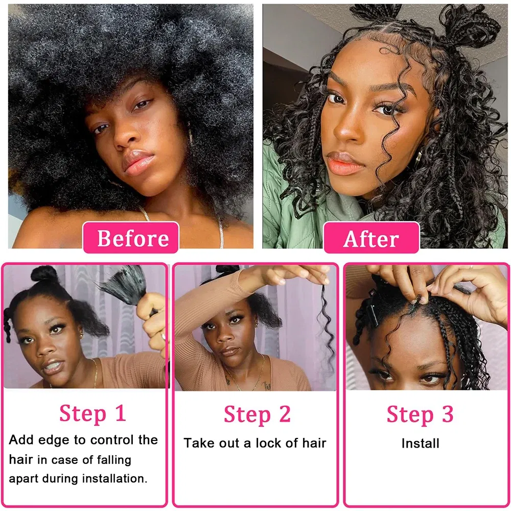 Color: NC/4HL, Material Grade: virgin hair, Longest Hair Proportion: 30%-55%, Stretched Length: 18inches, Bulk Buy: 6pcs/lot - NABI Deep Wave Boho Braiding Hair Bulk 16inches  No Weft  Human Hair Extension Curly Hair Bundles for Boho Braids
