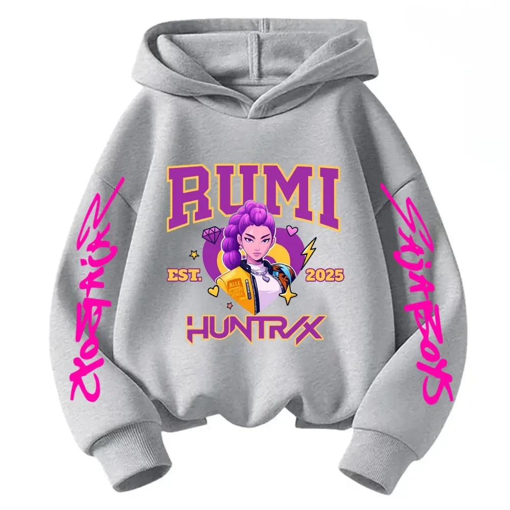 Color: Pink, Kid Size: 5 - 2025 KPop Devil Hunter Cartoon Girl Boy Hooded Sweatshirt Kawaii Children's Korean Wave Casual Fashion Top