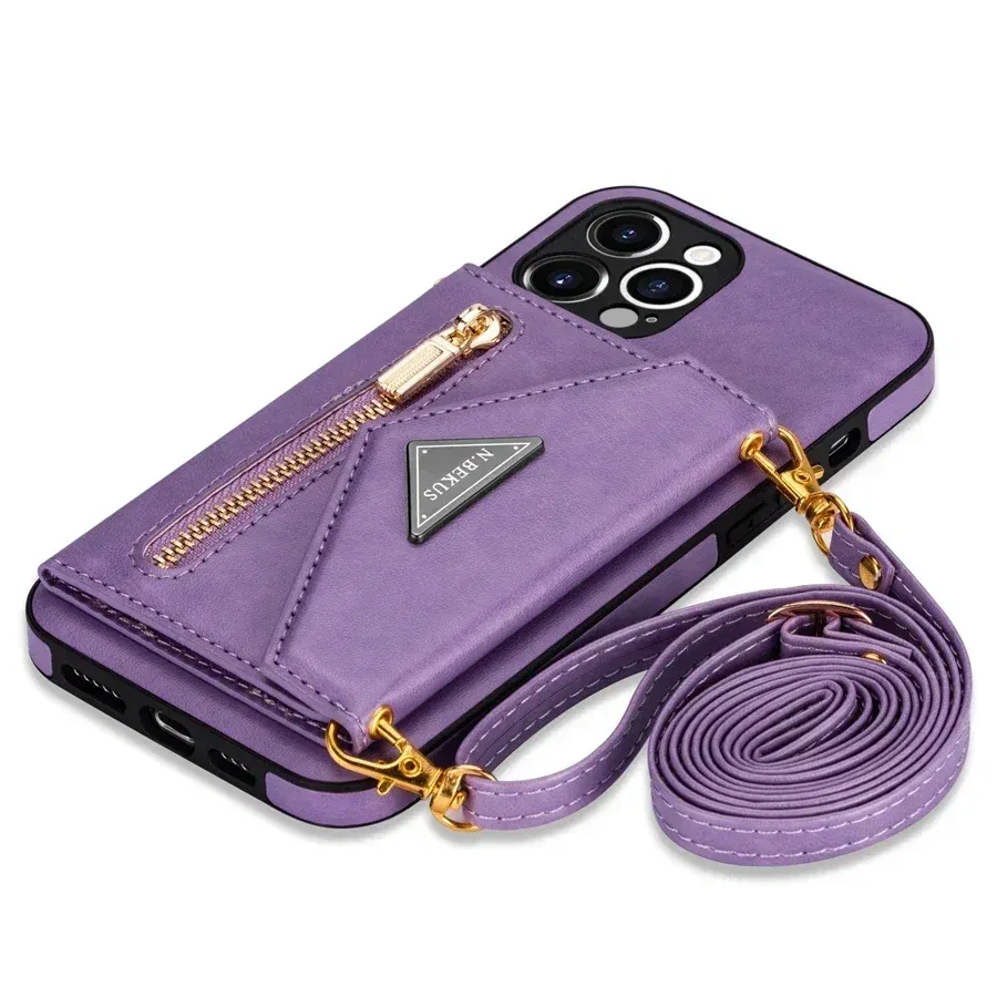 Color: black, Material: Nylon - Wallet Side Card Zipper Flip Crossbody Leather Case For iPhone 15 14 Pro Max 13 Mini 12 11 SE 2022 2020 X XS XR 8 7 6 6s Plus