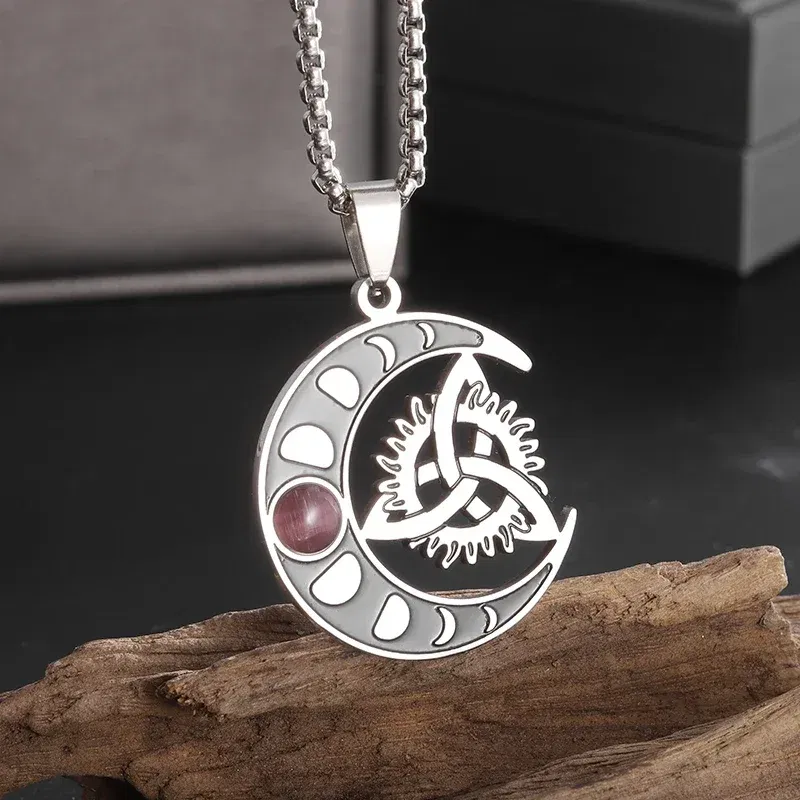 Vintage Witch Knot Necklace Stainless Steel Magic Knot Pagan Wicca Symbol Pendant for Men Women Celtic Knot Jewelry Gifts