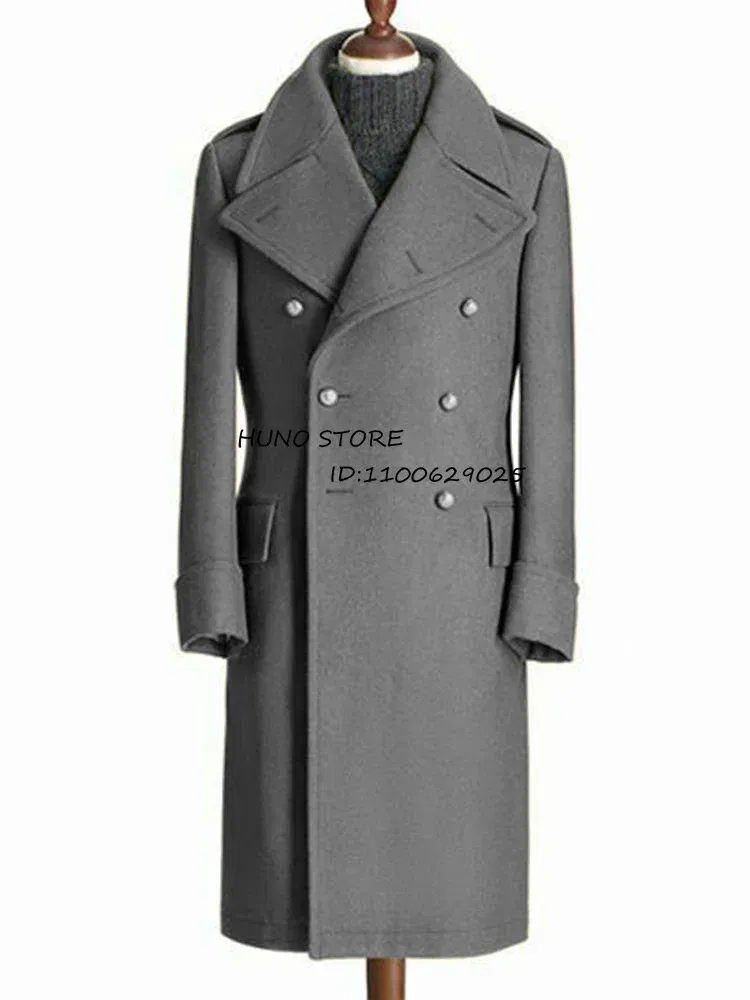 Color: Dark Grey, Size: L - Windbreak Men's Jacket Wool Long Coat Lapel Double Breasted Men's Trench Coats Windbreakers Jackets Man Winter 2023 Martens Male