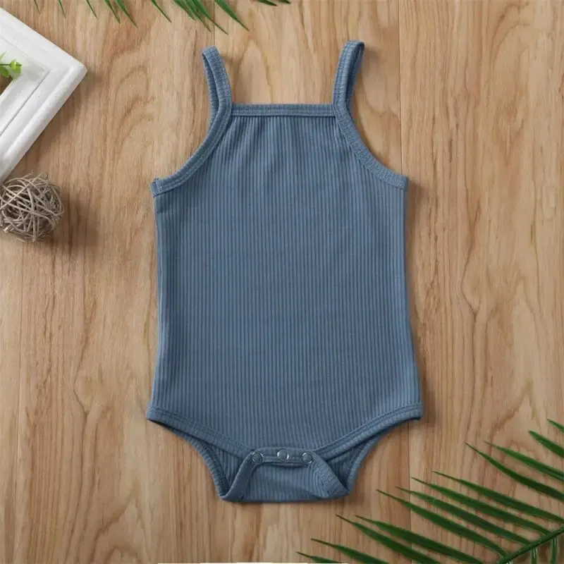 Color: Blue, Kid Size: 3M - 2020 Infant Baby Square Collar Bodysuits Newborn Baby Boy Girl Sling Romper Bodysuit Jumpsuit Outfit Clothes Set