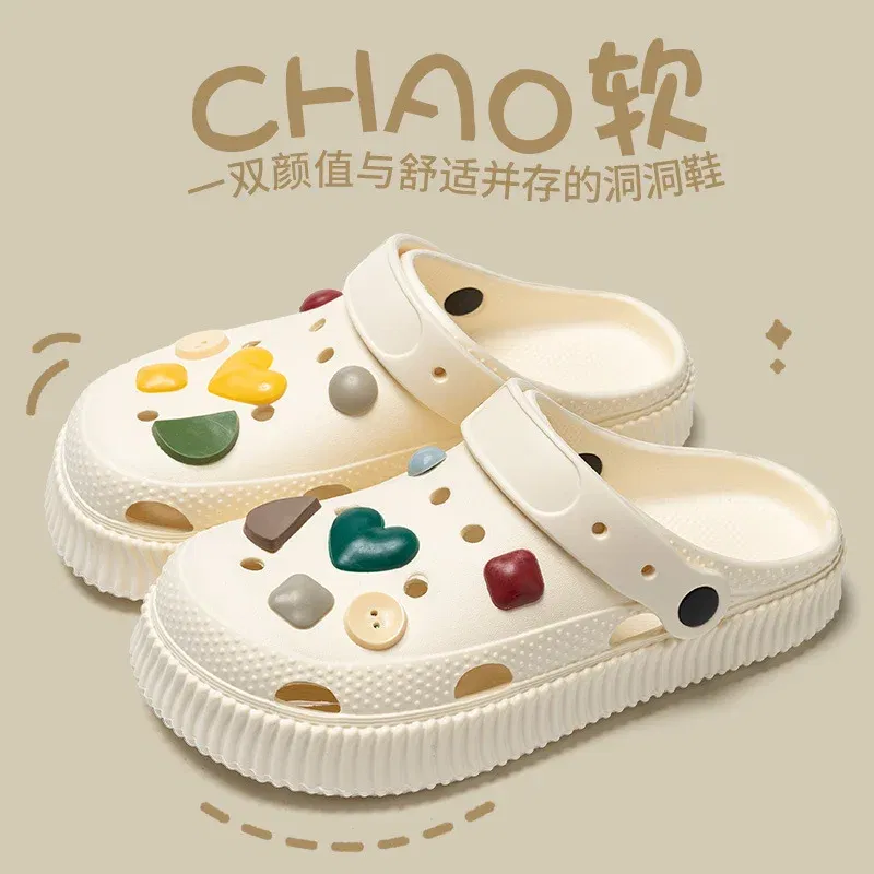 Color: Chrome yellow, Shoe Size: 40-41 - Shoes hole shoes girls wear outside couple bag head women cool slippers