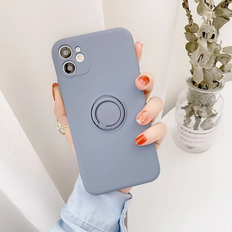 Color: Blue, Compatible-Phone Models: For iPhone 12, Ships From: CN - With Ring Holder Shockproof Case For IPhone 16 15 14 13 12 11 Pro Max Silicone TPU Soft Back Cover