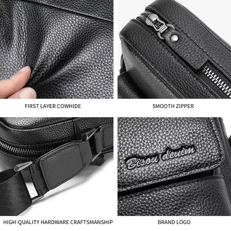 Color: black, Ships From: CHINA - BISON DENIM Genuine Leather Crossbody Bag Men Women Messenger Casual Cowhide Shoulder Bag High Quality Business Male Handbags