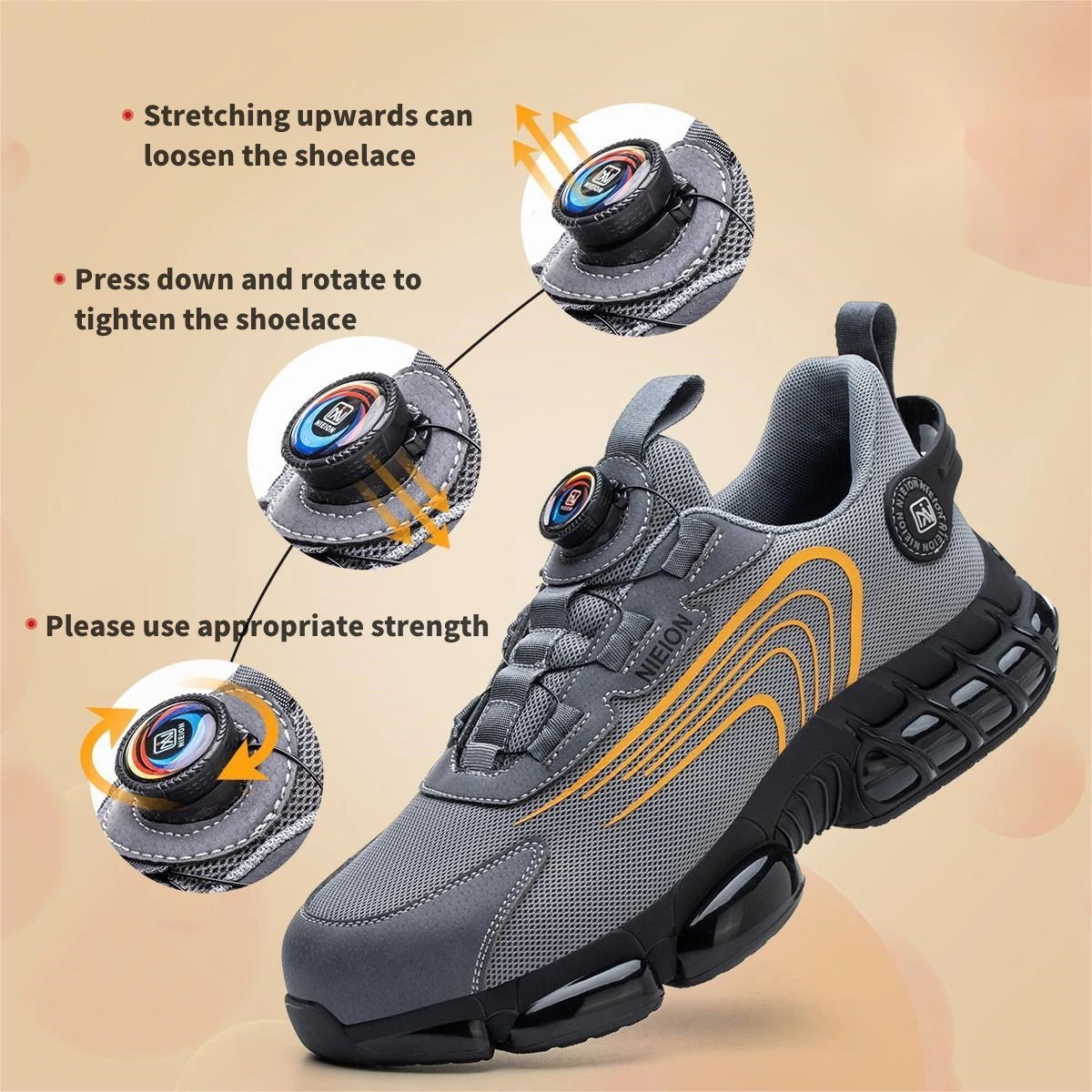 Size: 43, Color: GRAY - Rotary Buckle Work Sneakers Protective Shoes Safety Industrial Puncture-Proof Anti-smash Steel Toe Shoes