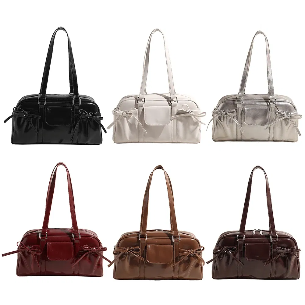 Color: Red, Ships From: CHINA - Stylish Women Bow Shoulder Bag in PU Leather with Multi Pockets Ideal for Casual Outings Travel and Shopping