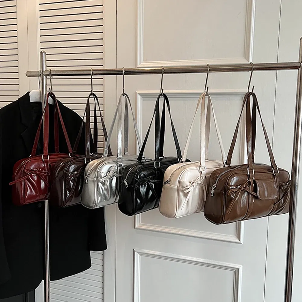 Color: Red, Ships From: CHINA - Stylish Women Bow Shoulder Bag in PU Leather with Multi Pockets Ideal for Casual Outings Travel and Shopping